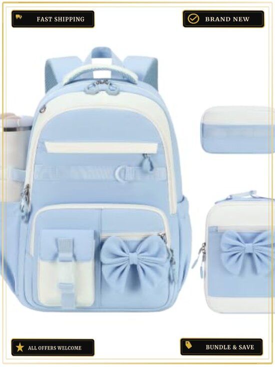 Girls Backpack Set with Lunch Box & Pencil Case, Water Bottle Holder, Polyester main image 4